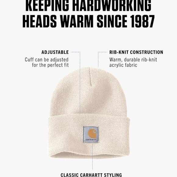 Carhartt Women's Knit Cuffed Beanie, One-Size in WINTER WHITE NWT - Picture 2 of 2